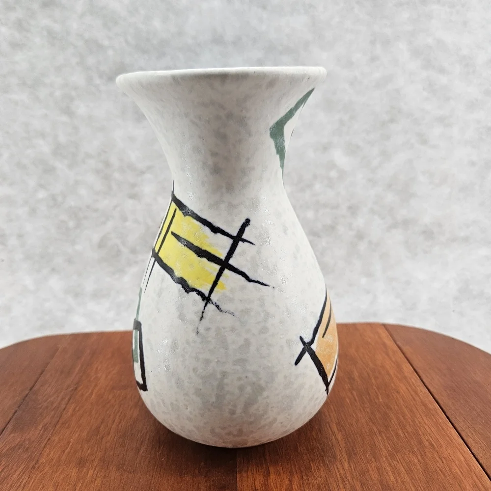 Vintage Ceramic Vase West Germany geometric design MCM Retro‎ 7x4